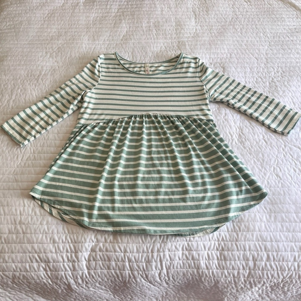 My Story Sage Green White Striped Babydoll Tunic Top 3/4 Sleeve Size Small